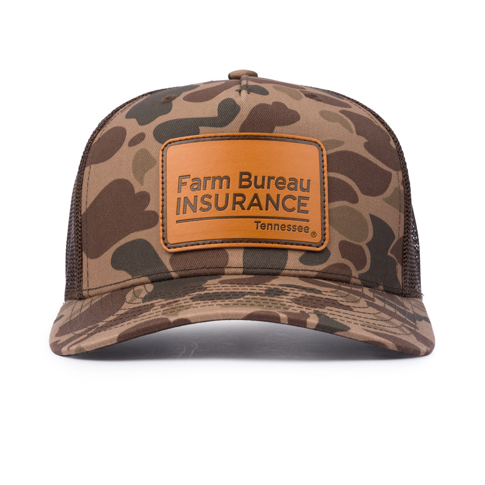Leather Patch Trucker Cap - Bark Duck Camo / Brown