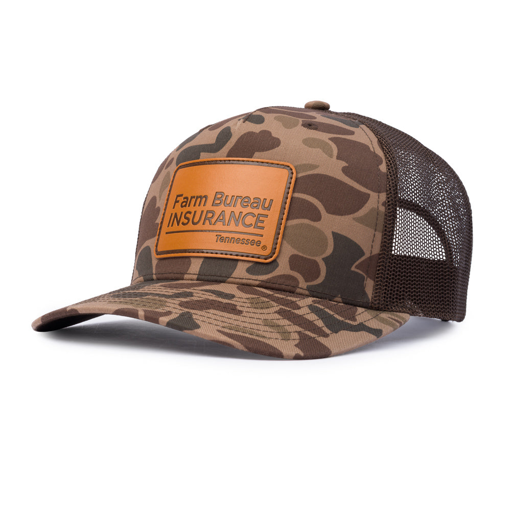 Leather Patch Trucker Cap - Bark Duck Camo / Brown