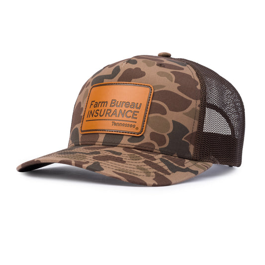 Leather Patch Trucker Cap - Bark Duck Camo / Brown