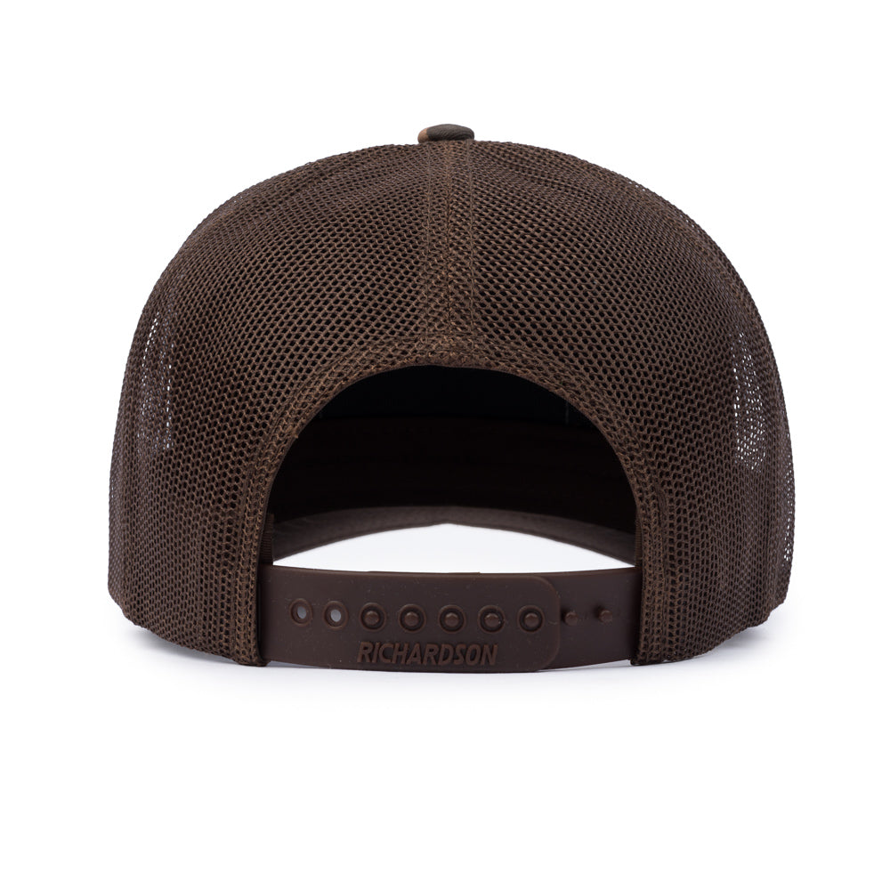 Leather Patch Trucker Cap - Bark Duck Camo / Brown